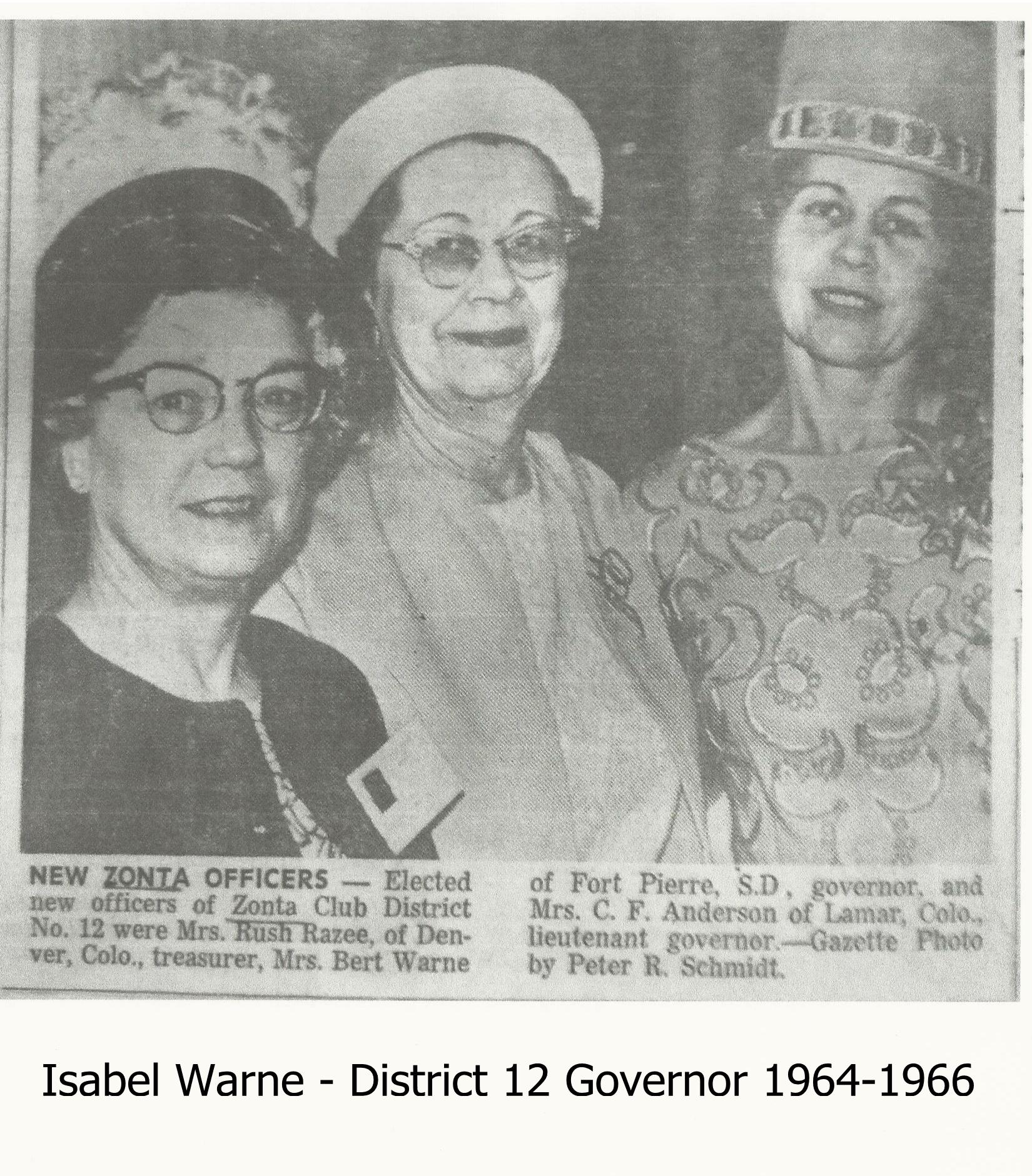 Isabelle Warne District 12 Governor 1964 with Tag